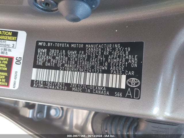 Toyota COROLLA LE 2019 2T1BURHE9KC241131 Image 9