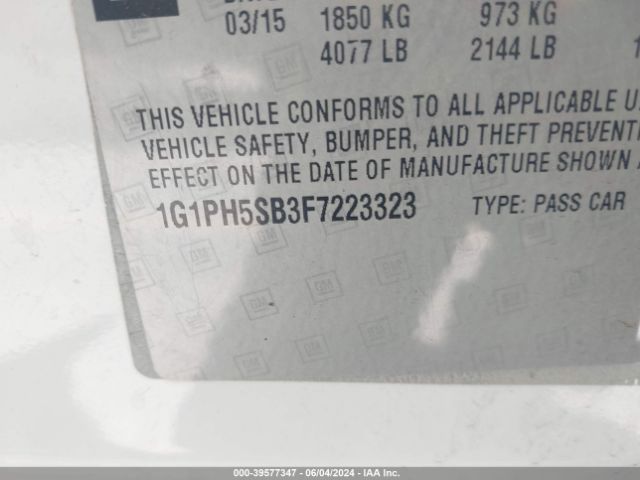 1G1PH5SB3F7223323 Chevrolet Cruze Eco Auto