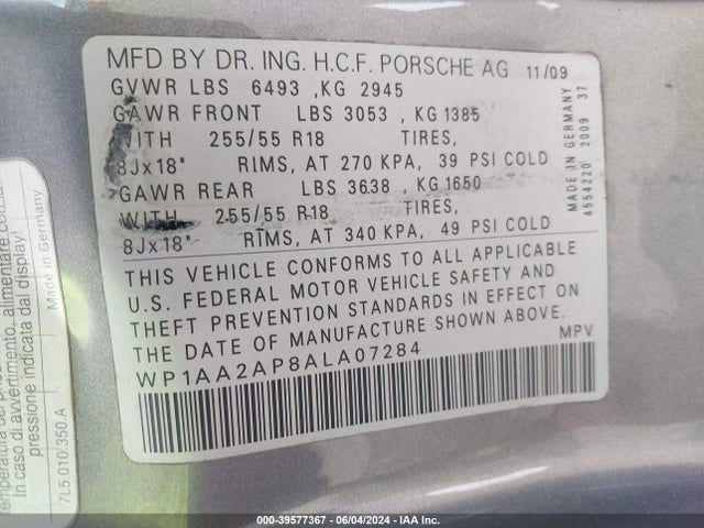 2010 PORSCHE CAYENNE WP1AA2AP8ALA07284 Photo 8