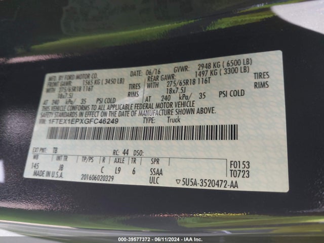Ford F-150 Xlt 2016 1FTEX1EPXGFC46249 Image 9