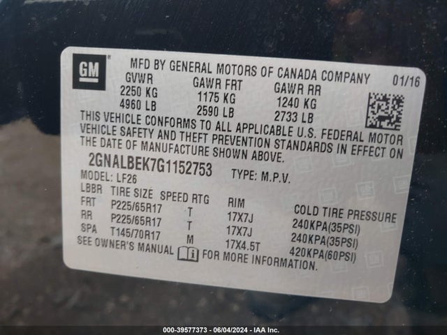 Chevrolet EQUINOX LS 2016 2GNALBEK7G1152753 Image 9