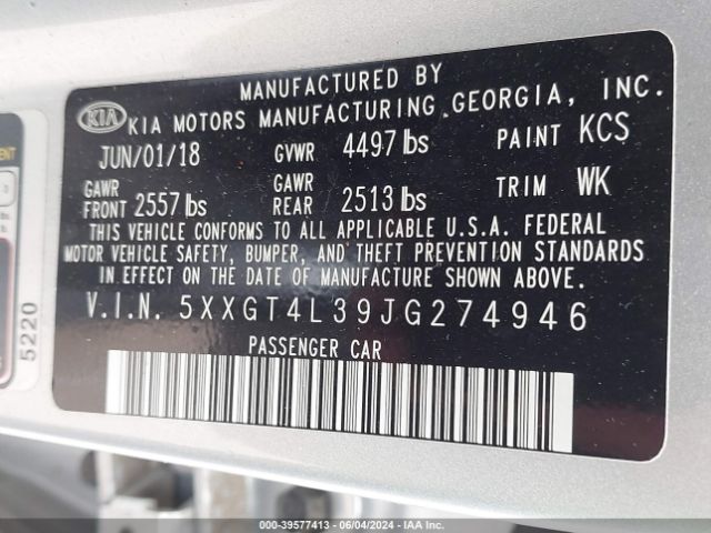 5XXGT4L39JG274946 KIA Optima Lx