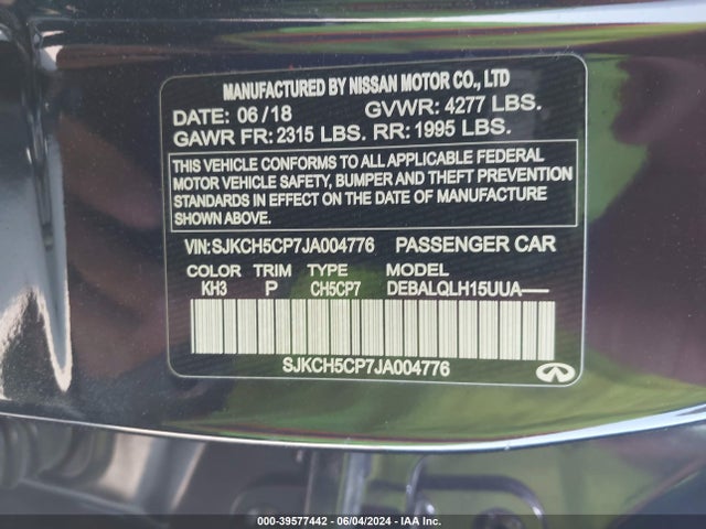 SJKCH5CP7JA004776 Infiniti Qx30 Luxe