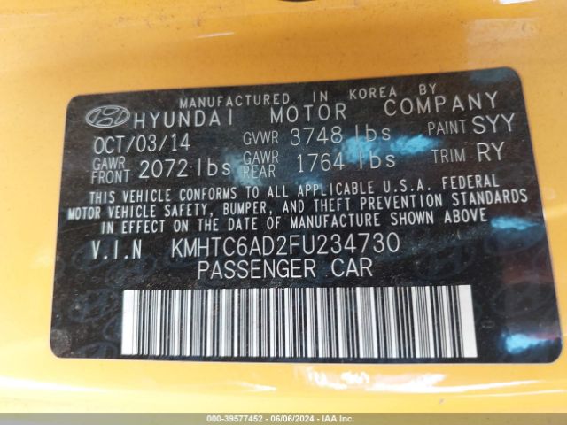 KMHTC6AD2FU234730 Hyundai Veloster
