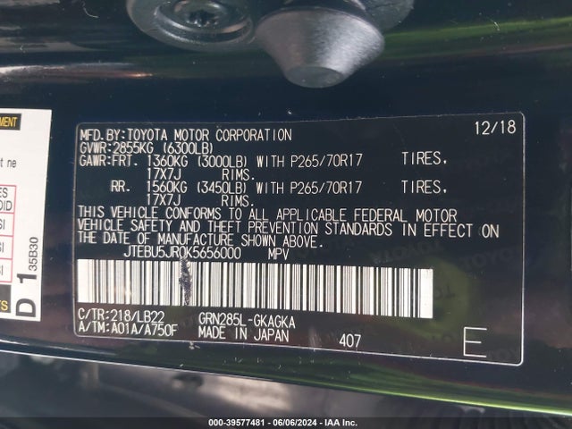 Toyota 4runner Sr5 Premium 2019 JTEBU5JR0K5656000 Image 9