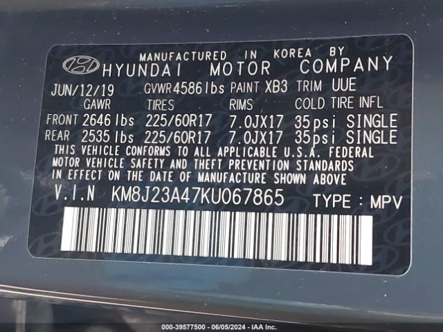 KM8J23A47KU067865 Hyundai TUCSON SE