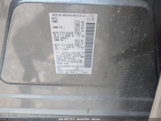 5N1AR2MM4GC654233 Nissan Pathfinder Platinum/s/sl/sv