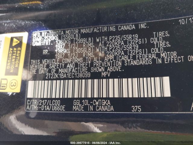 2T2ZK1BA1EC138099 Lexus RX 350