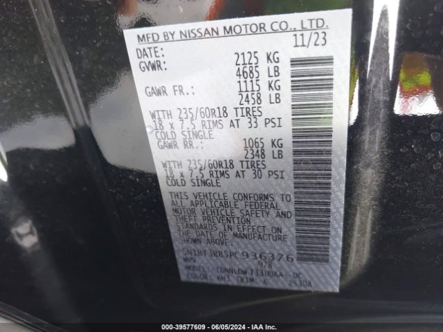 5N1BT3BB5PC936376 Nissan Rogue Sv Intelligent Awd
