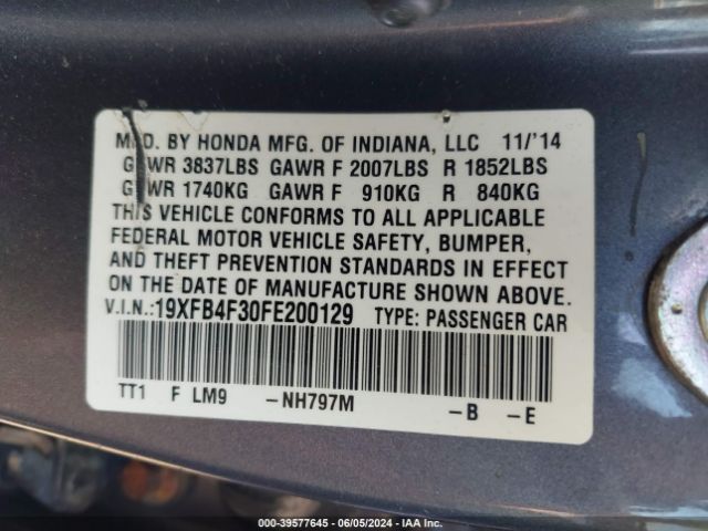 19XFB4F30FE200129 Honda CIVIC HYBRID
