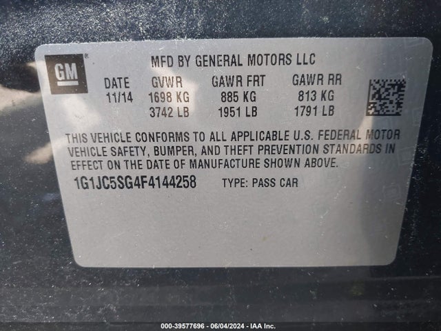 Chevrolet Sonic Lt Auto 2015 1G1JC5SG4F4144258 Image 9