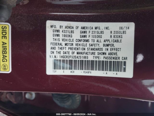 1HGCR2F52EA251865 Honda Accord Sport