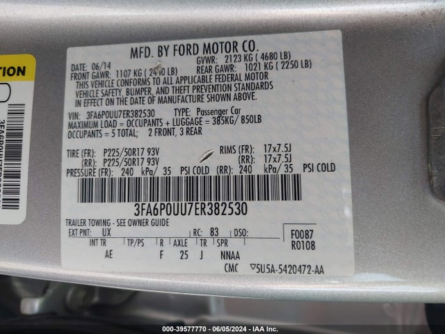 Ford Fusion Hybrid S 2014 3FA6P0UU7ER382530 Image 9