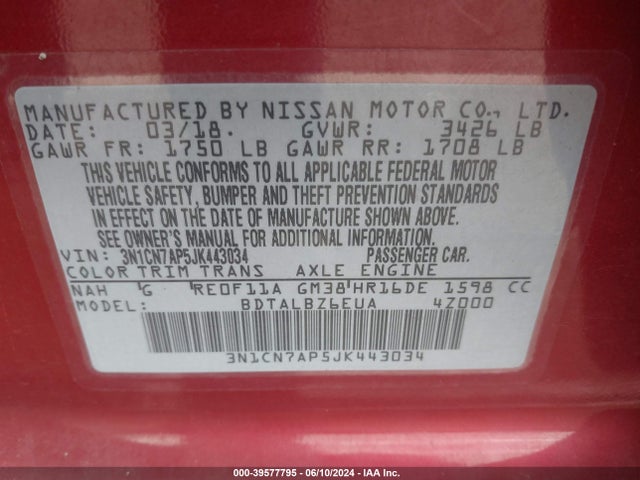 Nissan Versa 1.6 Sv 2018 3N1CN7AP5JK443034 Image 9