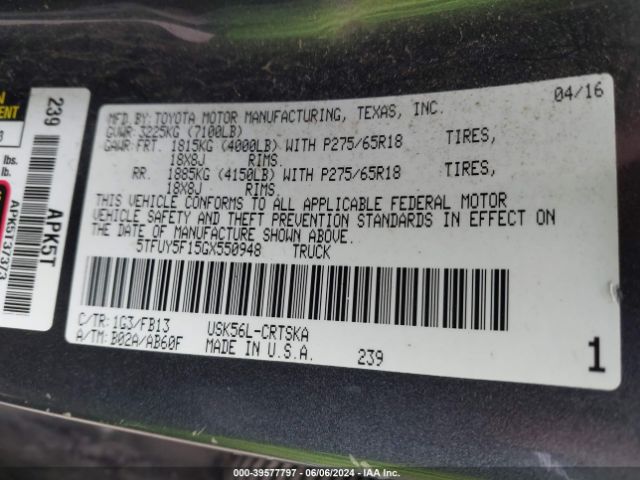 5TFUY5F15GX550948 Toyota Tundra Sr5 5.7l V8