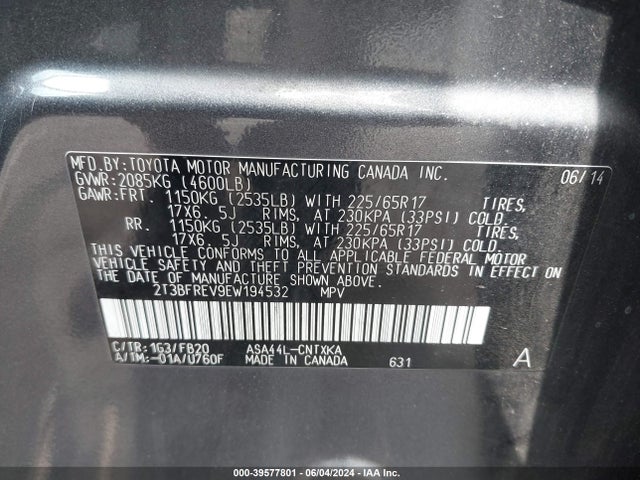 Toyota RAV4 LE 2014 2T3BFREV9EW194532 Image 9