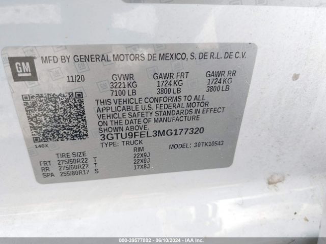3GTU9FEL3MG177320 GMC Sierra 1500 4wd  Short Box Denali
