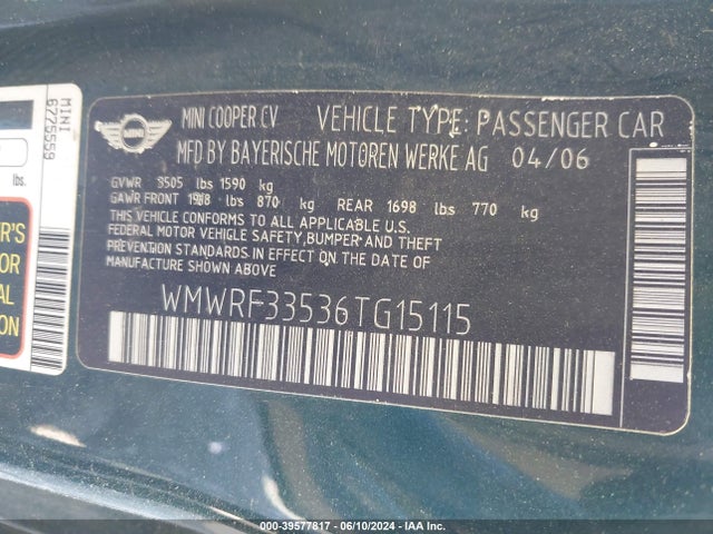 2006 MINI COOPER WMWRF33536TG15115 Photo 8