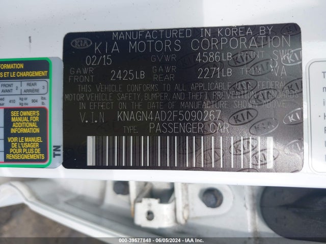 KIA Optima Hybrid Ex 2015 KNAGN4AD2F5090267 Image 9