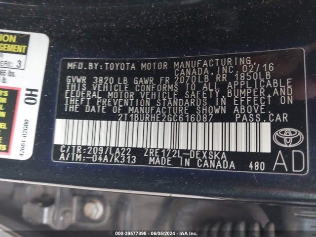 Toyota Corolla S Premium 2016 2T1BURHE2GC616087 Image 9