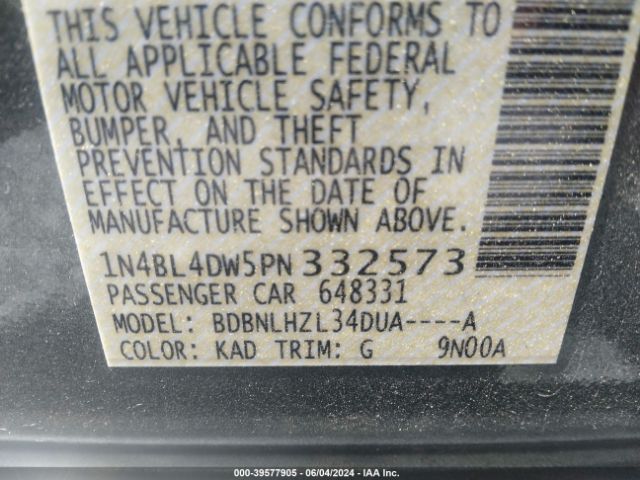 1N4BL4DW5PN332573 Nissan Altima Sv Intelligent Awd