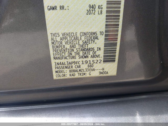 Nissan Altima 2.5 Sv 2015 1N4AL3AP9FC191522 Image 9