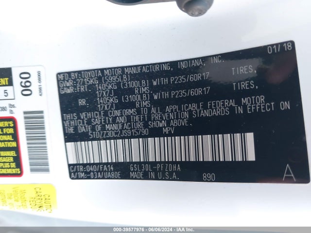 Toyota Sienna L 7 Passenger 2018 5TDZZ3DC2JS915790 Image 9
