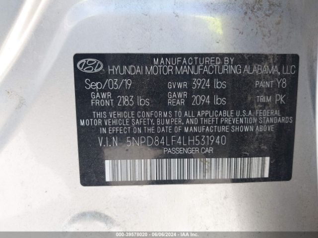 5NPD84LF4LH531940 Hyundai ELANTRA SEL