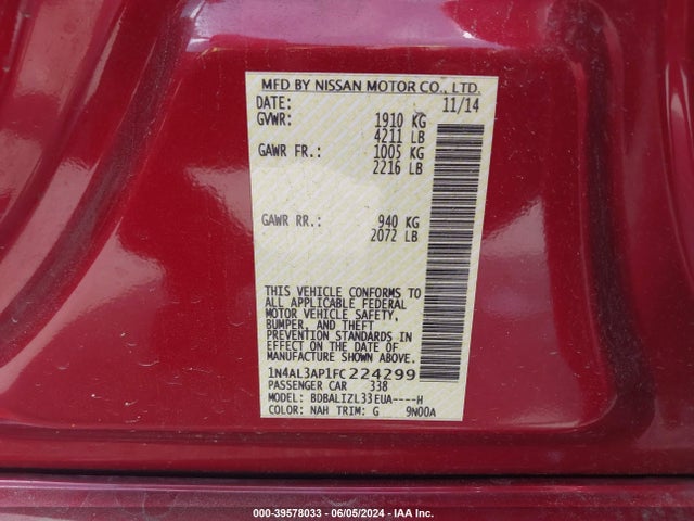 Nissan Altima 2.5 Sv 2015 1N4AL3AP1FC224299 Image 9