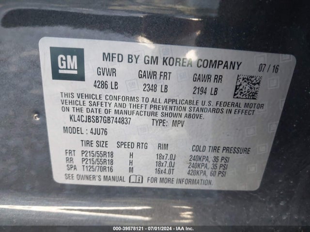 KL4CJBSB7GB744837 Buick Encore Convenience