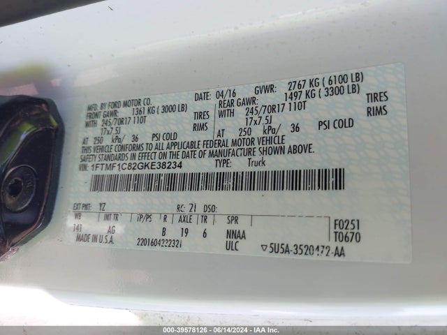 Ford F-150 Xl 2016 1FTMF1C82GKE38234 Image 9