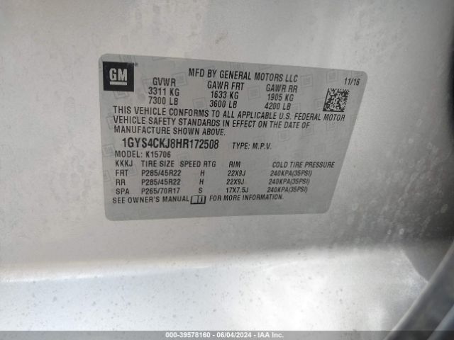 1GYS4CKJ8HR172508 Cadillac Escalade Premium Luxury