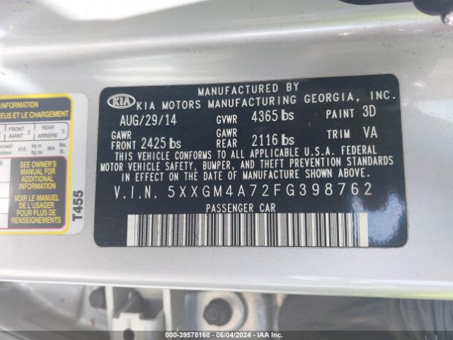 5XXGM4A72FG398762 KIA Optima Lx