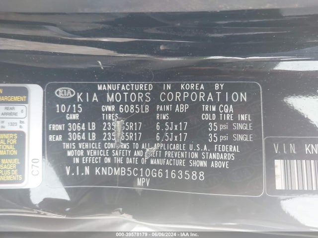 KIA SEDONA LX 2016 KNDMB5C10G6163588 Image 9