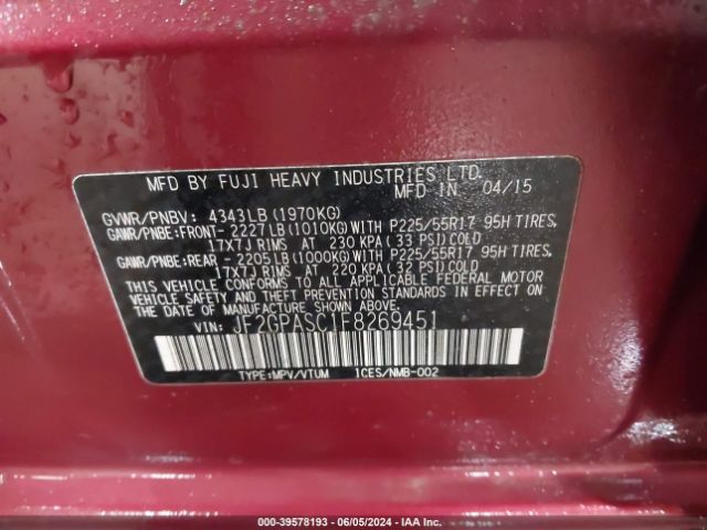 JF2GPASC1F8269451 Subaru Xv Crosstrek 2.0i Limited