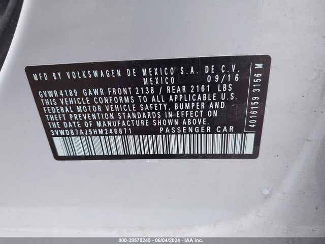 3VWDB7AJ9HM246871 Volkswagen Jetta 1.4t Se