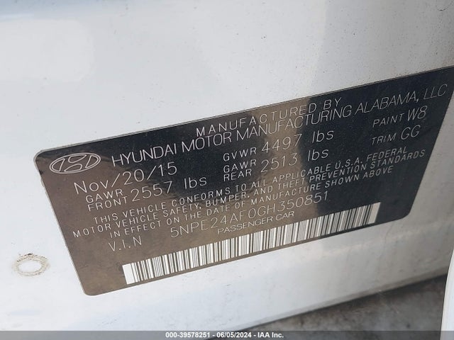 Hyundai SONATA SE 2016 5NPE24AF0GH350851 Image 9