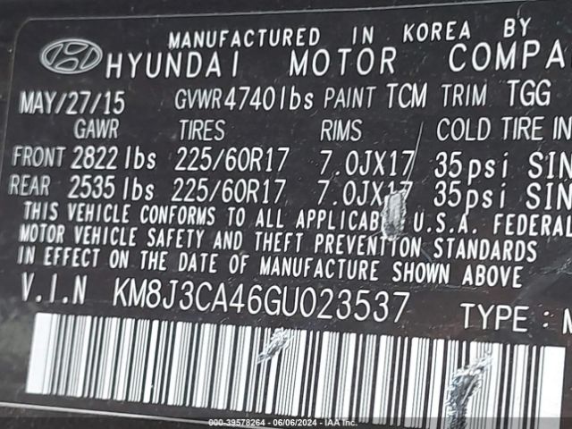 KM8J3CA46GU023537 Hyundai TUCSON SE