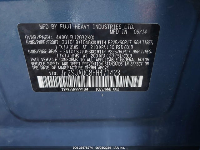 Subaru Forester 2.5i Premium 2015 JF2SJADC8FH471423 Image 9