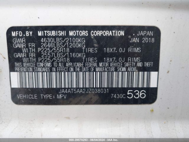 JA4AT5AA2JZ038031 Mitsubishi Eclipse Cross Sel