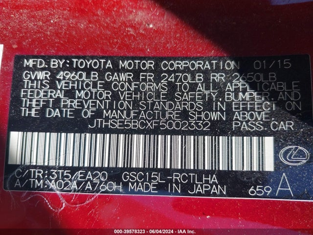 Lexus RC 350 2015 JTHSE5BCXF5002332 Image 9