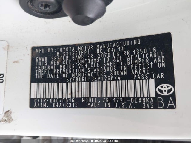 Toyota COROLLA LE 2014 5YFBURHE3EP126674 Image 9