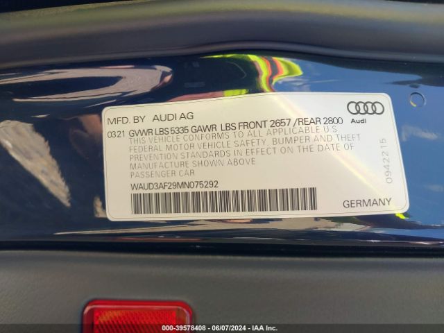 WAUD3AF29MN075292 Audi A6 Sport Premium 45 Tfsi Quattro S Tronic