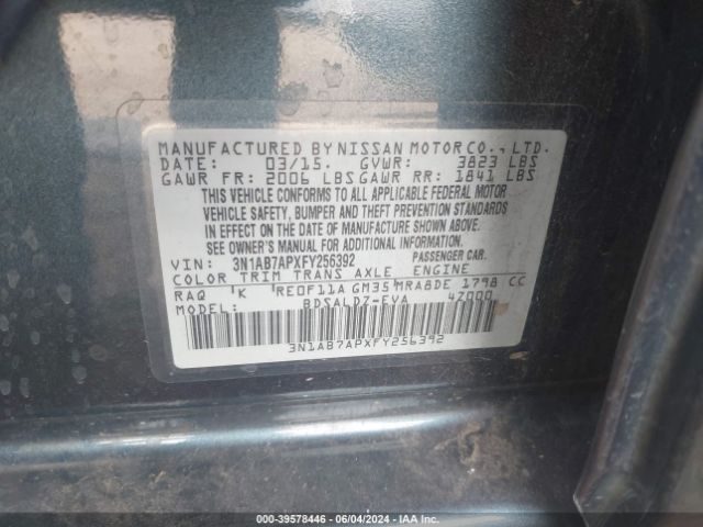 3N1AB7APXFY256392 Nissan SENTRA SV