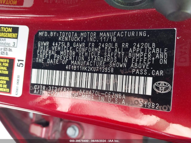 Toyota CAMRY LE 2019 4T1B11HK2KU713958 Image 9
