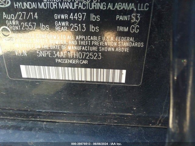 Hyundai Sonata Limited 2015 5NPE34AF1FH072523 Image 9