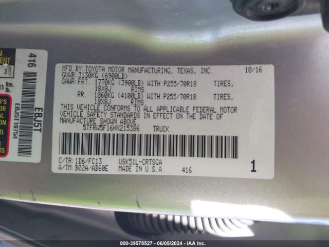 5TFRW5F16HX215386 Toyota Tundra Sr5 5.7l V8