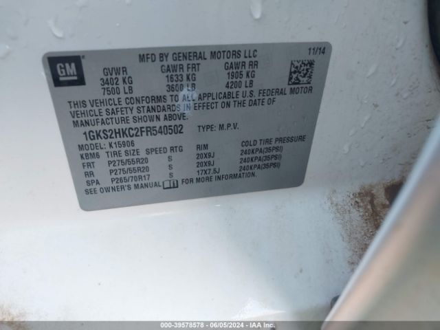 1GKS2HKC2FR540502 GMC Yukon Xl 1500 Slt