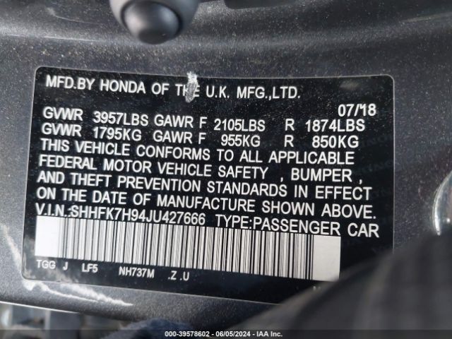 SHHFK7H94JU427666 Honda Civic Sport Touring