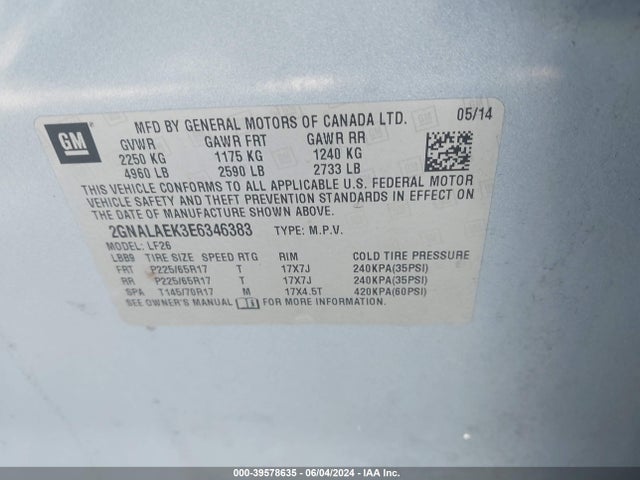 Chevrolet EQUINOX LS 2014 2GNALAEK3E6346383 Image 9